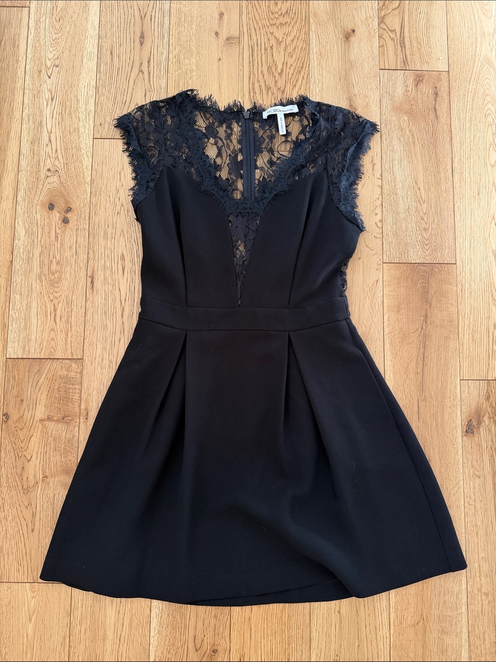 BCBGeneration black lace insert fit and flare mini dress size 6